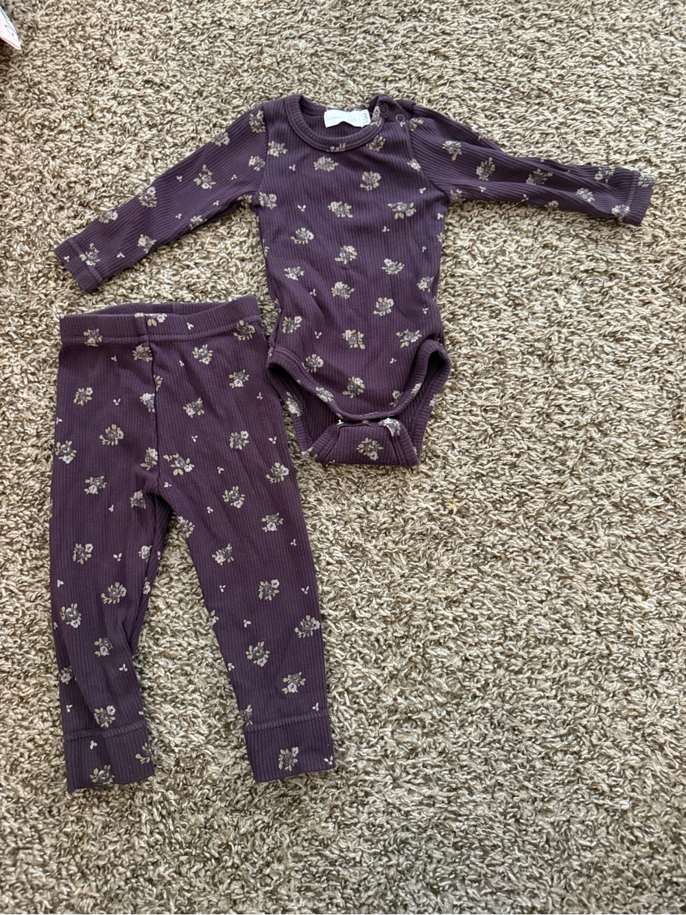 Jamie Kay Plum Ribbed Floral Long-Sleeve Bodysuit